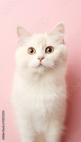 Portrait of a cat on color background. Copy space..
