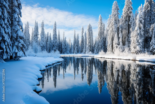 winter landscape with lake and trees © Nature creative