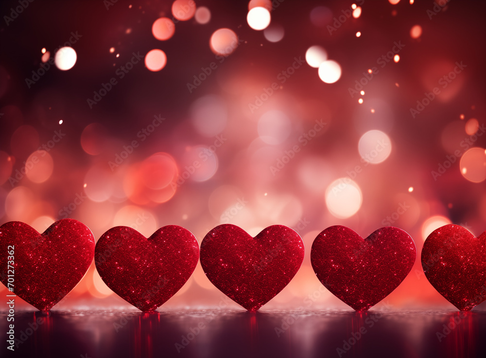 abstract valentine sparkling blurred bokeh glitter red background with hearts with copy space abstract valentine sparkling blurred bokeh glitter red background with hearts with copy space