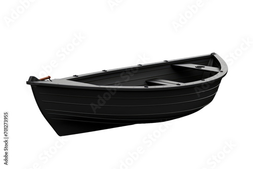 Flat Black Boat Isolated On Transparent Background