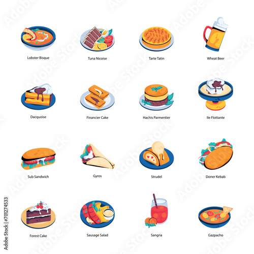 Pack of Traditional Dishes Flat Icons 

