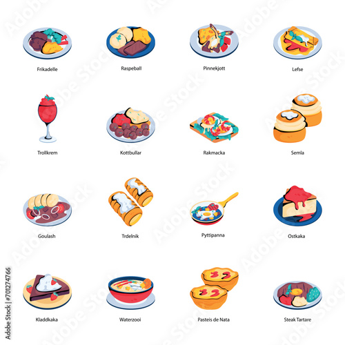 Bundle of World Classic Food Flat Icons 

 photo