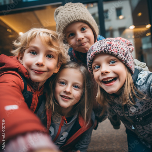 Fun selfie of some children on an excursion.