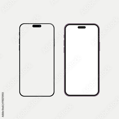 Realistic front view smartphone mockup mobile iphone purple frame with blank white display vector