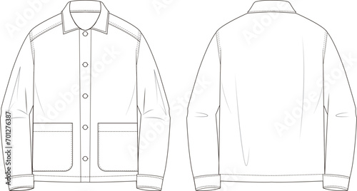 Men's jacket drawing. Fashion sketch. Flat technical drawing. Vector illustration.