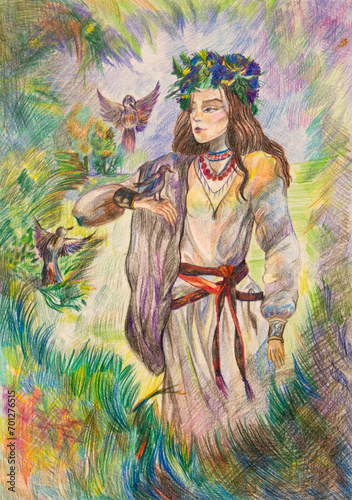 Ukrainian girl warrior. Drawn with pencils