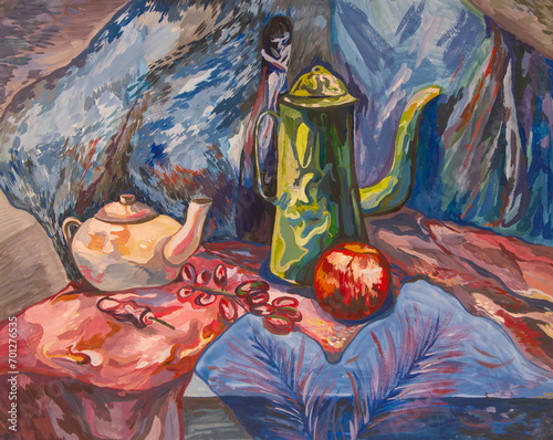 Still life Evening tea party. Painted with paints