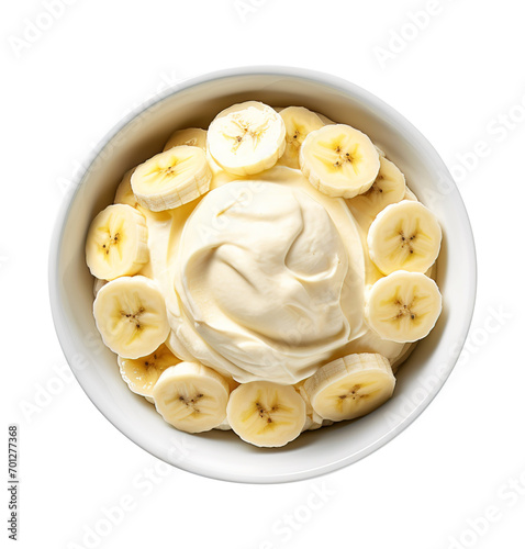 A Bowl of Banana Ice Cream isolated on transparent background Remove png, Clipping Path, pen tool