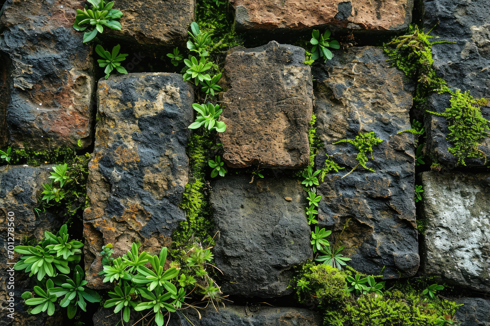 Old bricks overgrown with moss and plants Old bricks overgrown with moss and plants