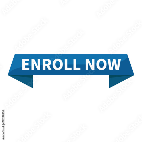 Enroll Now In Blue Rectangle Ribbon Shape For Recruitment Promotion Business Marketing Social Media Information
