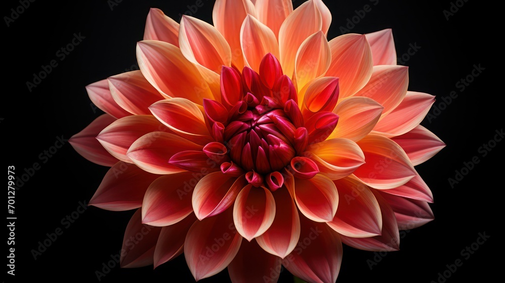 red dahlia flower on black background
