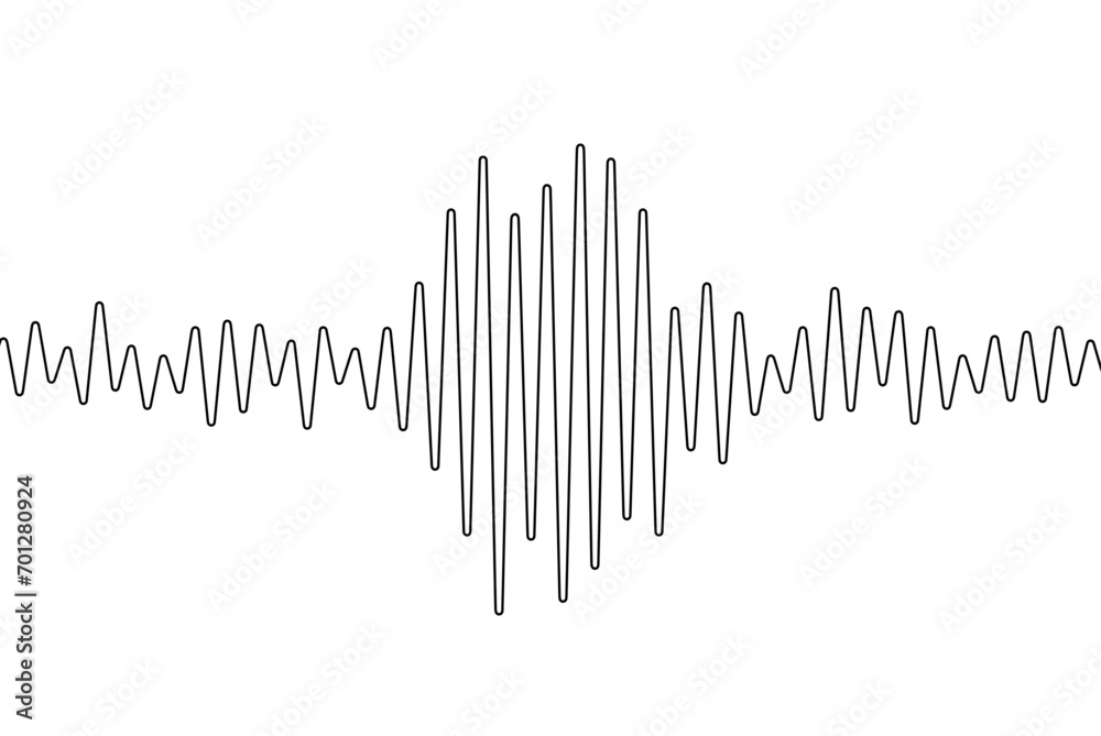 Earthquake one continuous line. Polygraph single line art. Outline wave. Black waves pattern isolated on white background. Oneline seismograph. Sound doodle. Detector lie. Richter. Vector illustration - obrazy, fototapety, plakaty 