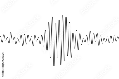 Earthquake one continuous line. Polygraph single line art. Outline wave. Black waves pattern isolated on white background. Oneline seismograph. Sound doodle. Detector lie. Richter. Vector illustration photo