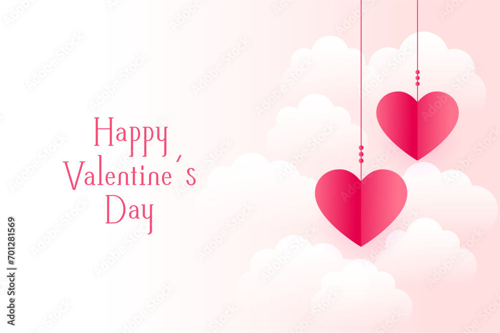 lovely valentines day greeting background with hanging hearts