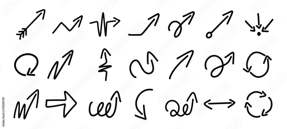 hand drawn doodle style arrows direction symbol collection 