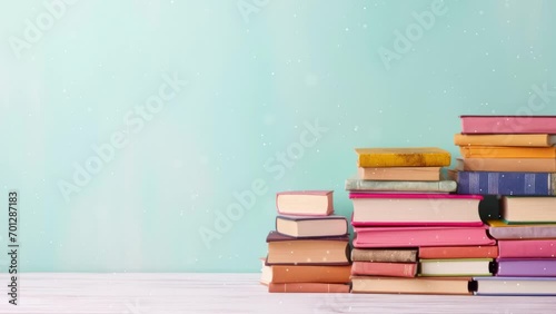 Wallpaper Mural Books close-up. World Book Day, Back to School. Seamless 4K animation. Torontodigital.ca