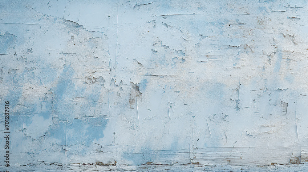horizontal close up view of a ruined blue painted wall AI generated