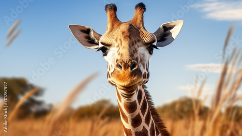 close up horizontal view of a giraffe face AI generated