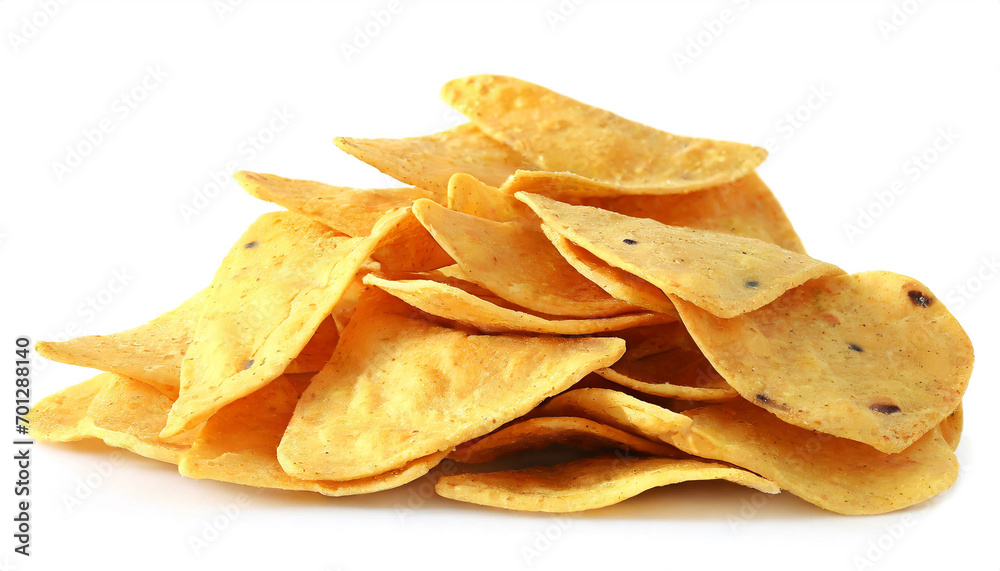 Tortilla chips isoliert auf weißem Hintergrund, Freisteller 