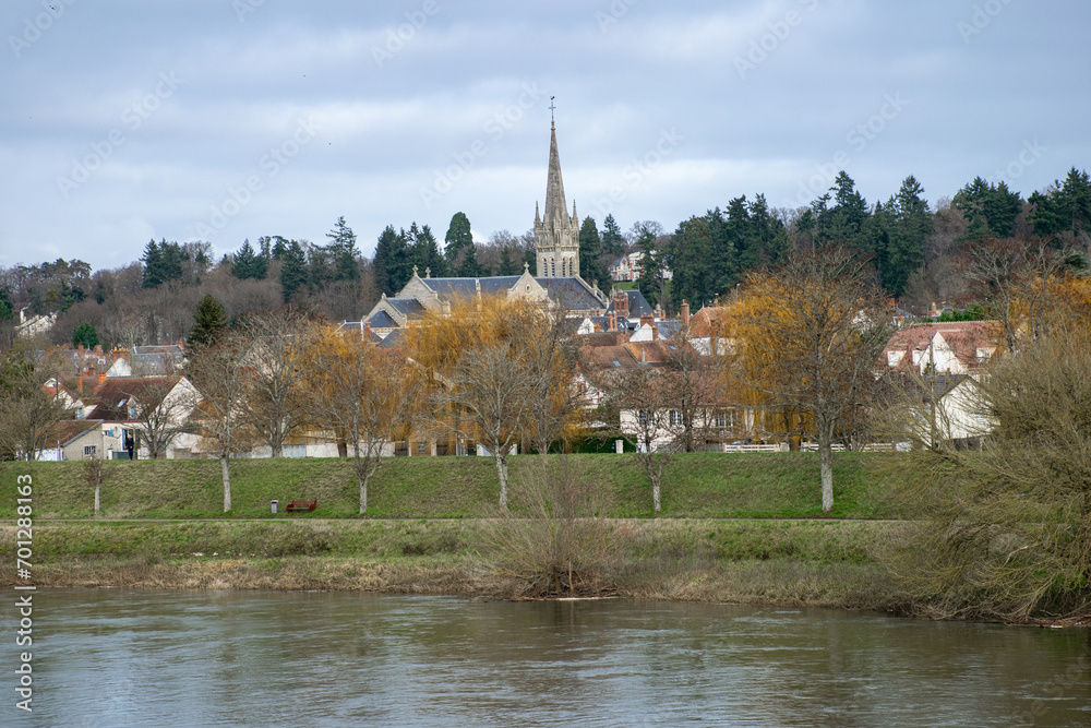 Overview of Briare Village and cathedral from the canal bridge