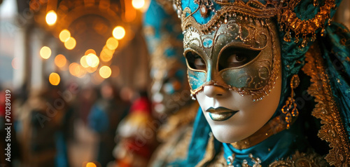 Colorful Mardi gras carnival masks. Traditional Venice festival © vetre