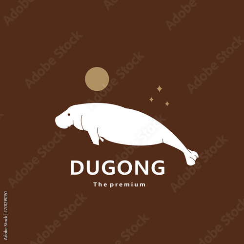 animal dugong natural logo vector icon silhouette retro hipster	