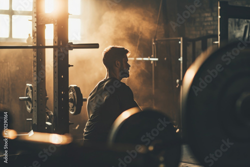 man lifting the barbell during workout training in a gym photo
