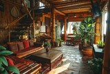 House with bamboo or wooden natural interior decoration style inspiration ideas