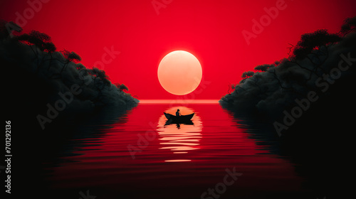 Silhouette d'un bateau au coucher du soleil photo