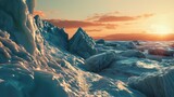Glaciers on top of snow at sunset