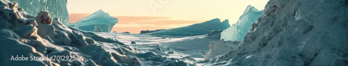 Glaciers on top of snow at sunset