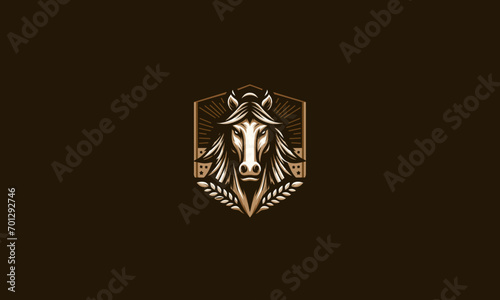 head horse angry with shield vector logo design