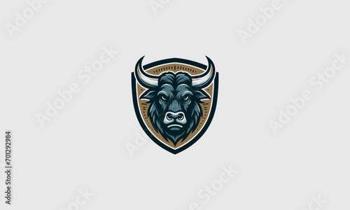 head bull angry with shield vector logo design