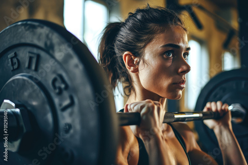 woman lifting the barbell during workout training in a gym