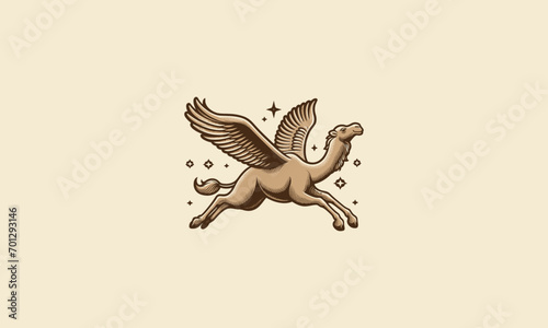 camel flying vector illustration mascot flat design