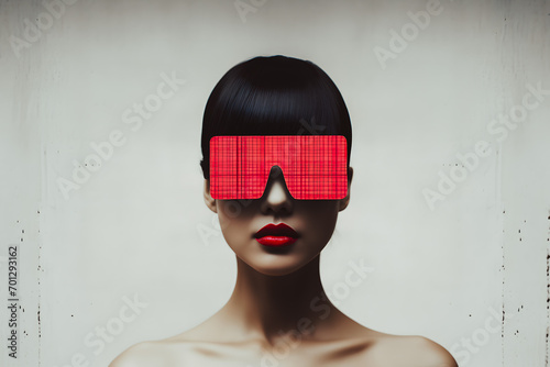 Femme avec des lunettes opaques lui cachant la vue photo
