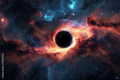 Cosmic mystery : the depths of a black hole in space, an enigmatic gravitational singularity shaping the fabric of the universe, a celestial journey into the heart of darkness