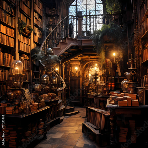 An old bookshop with shelves filled with antique books.