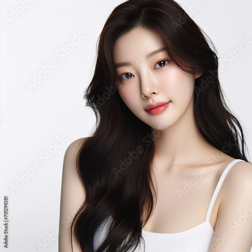 A beautiful young Korean beauty on a white background 