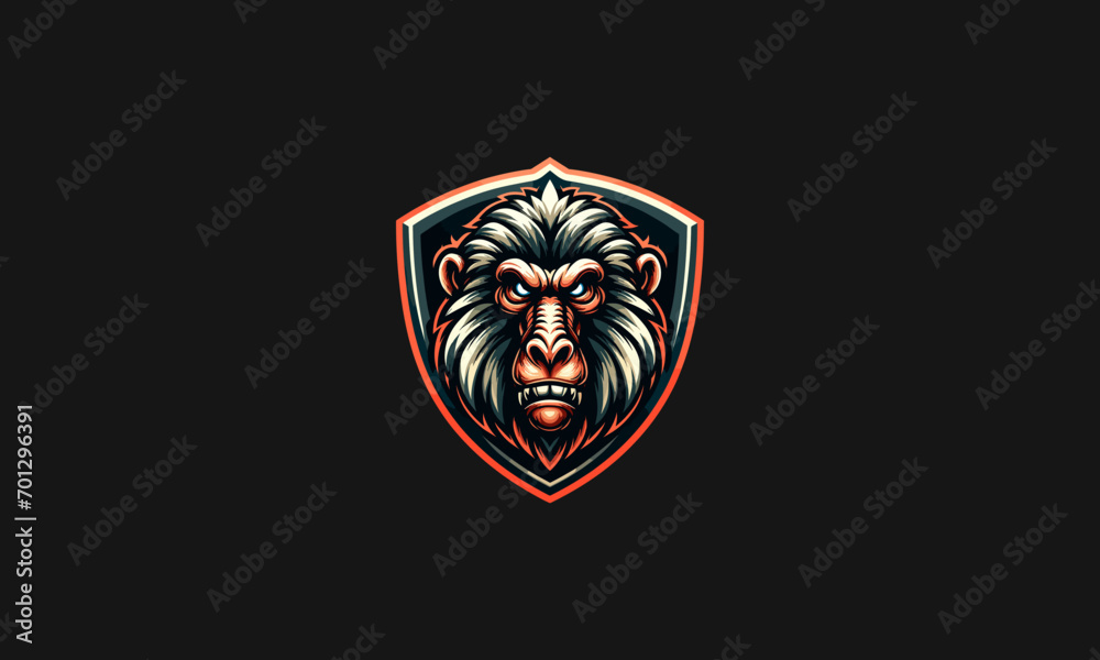 head monkey angry with shield vector logo design