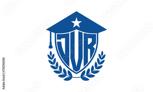 DVR three letter iconic academic logo design vector template. monogram, abstract, school, college, university, graduation cap symbol logo, shield, model, institute, educational, coaching canter, tech