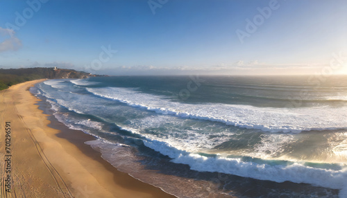 Ocean waves on sunny day beach sand