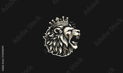 head lion wearing crown vector logo flat design