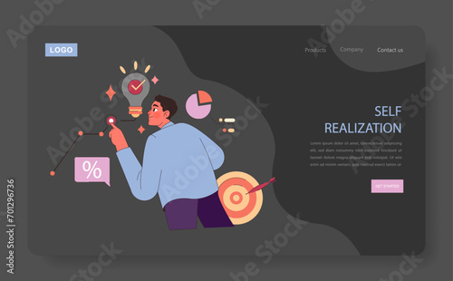 Authenticity and authentic self-realization nighmode or darkmode web banner or landing page. Mindfulness, self acceptance and well-being. Authentic self-realization. Flat vector illustration
