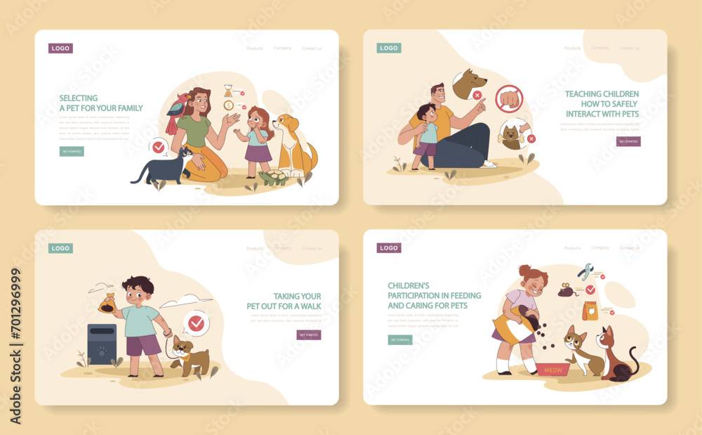Family and Pets Engagement set. Selecting a suitable pet. Teaching safe pet interaction. Promoting responsibility in walks. Encouraging kids in pet care.