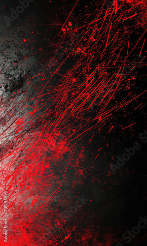 A striking red and black abstract background with intense scratches and grunge textures.