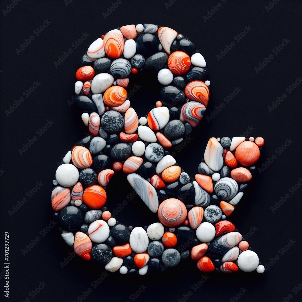 Ampersand shape made of marble pebbles. AI generated illustration Ampersand shape made of marble pebbles. AI generated illustration