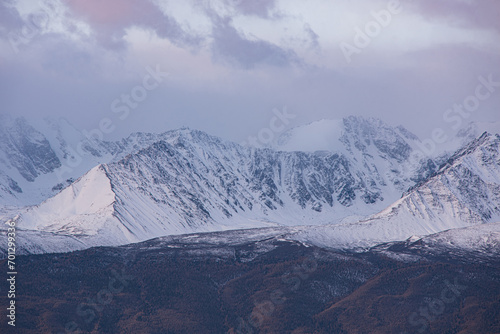 Mountain peaks covered with snow. Mountain landscape.