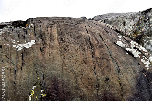 Rock paintings in the Kalbak Tash tract. Petroglyphs dating from 1000 to 5000 thousand years BC. Altai Republic. photo