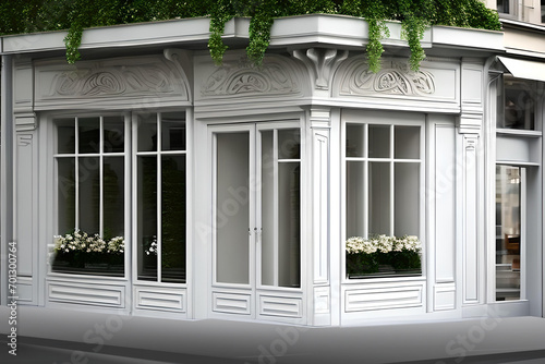 vintage boutique storefront template   white commercial facade layout